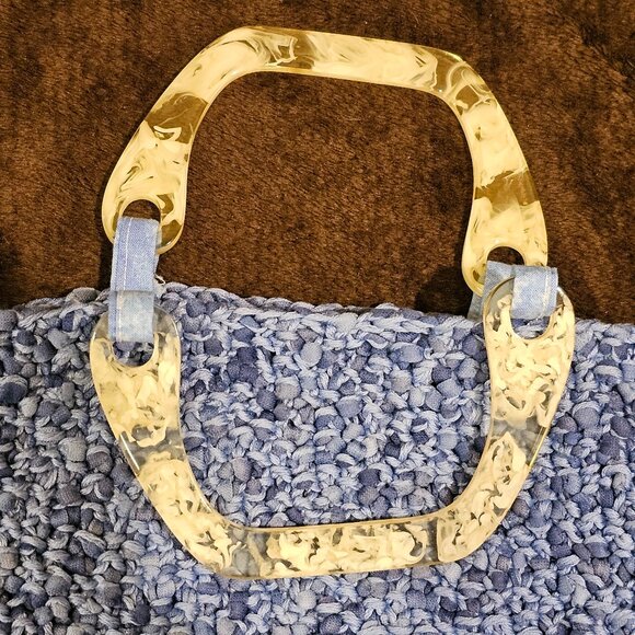 Crocheted Handbag with Plastic Marblized Handle - Picture 2 of 7